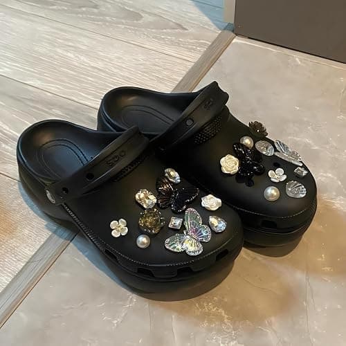 JIANYI Buckle Plastic Buttons, 100PCS Round Buttons DIY Shoes Accessories for Kids, Wristband Charm Backs (Black & Transparent) thumbnail 4