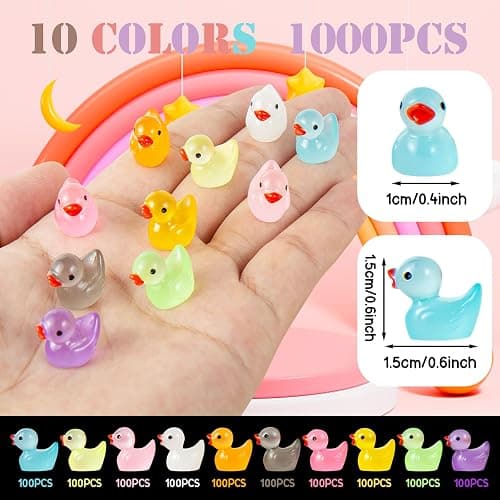1000Pcs Luminous Mini Resin Duck Tiny Duck Figurine for Fairy Garden Landscape Aquarium Potted Plant Prank Game DIY Ornament Party to Hide, Miniature Dollhouse Accessories, Glow in The Dark, 10 Colors thumbnail 3