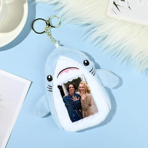 NEWEST Shark Plush Kpop Photocard Holder with Keychain, Cute Shark ID Badge Holder Protector Cover, Soft Cartoon Sea Creature Photo Case Sleeves Stationery for Idol ID Card Student Worker Bag Charm thumbnail 2