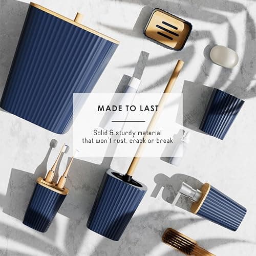 Clara Clark Bathroom Accessories Set - Navy Bathroom Set, 20PC Bathroom Accessory Set, Shower Curtain Set, Toilet Brush, Trash Can & Soap Dispenser - Complete Set - Navy Blue thumbnail 6