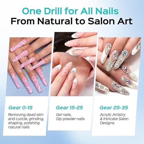 COSLUS E50 Professional Electric Nail Drill File with Upgraded Steady Power | 35000 RPM, LED Display, for Acrylic, Gel & Natural Nails, Easy to Use, Home DIY & Salon Use, Women, Nail Art Practice, Pink thumbnail 6