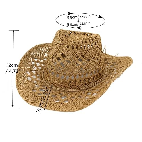 Cowboyhut Strohhut Damen Herren Sommerhut Sonnenhut Strandhut Westernhut Panamahut Unisex Cowboy Hut Cowgirl Hüte Faltbar Krempe Sommerhut thumbnail 2