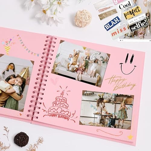Scrapbook Album 7x7 Inches 40 Pages Hardcover Kraft Paper Photo Album Scrap Book Memory Book Blank DIY Scrapbook Albums for Boyfriend Wedding Baby Travel Anniversary Family, Pink thumbnail 4