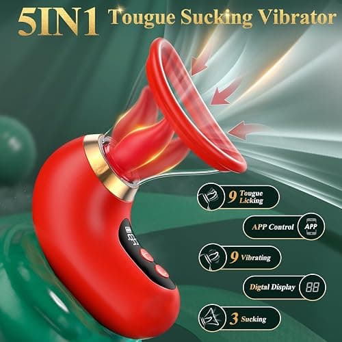 Gasevimo Vibrator Adult Sex Toys for Women - 5IN1 Sucking Vibrator Rose Sex Toy, 3 Sucking, 9 Tongue Licking & Vibrating Adult Toys, LCD Display Removable Cup Clitoral G Spot Vibrators Massage thumbnail 2