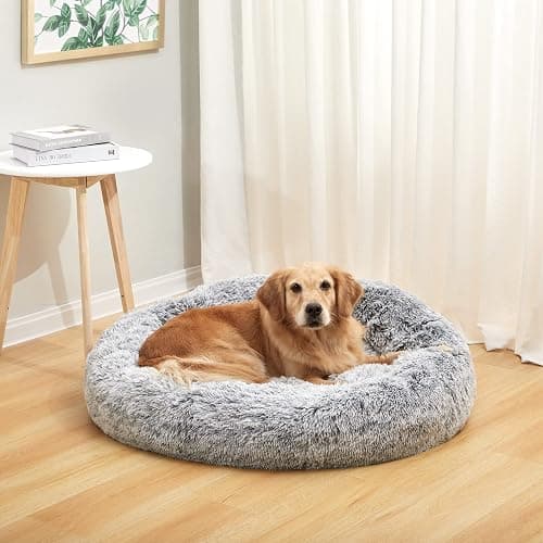 Bedfolks Calming Donut Dog Bed, 36 Inches Round Fluffy for Large Dogs, Anti-Anxiety Plush, Machine Washable (Dark Grey, Large) thumbnail 2