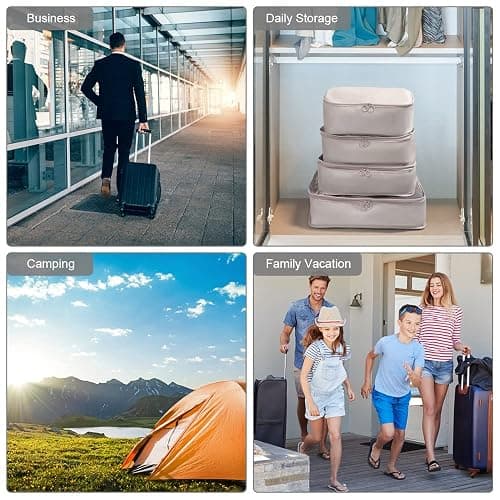 OSDUE Koffer Organizer Set 8-teilig, Packing Cubes, Wasserdichte Reise Kleidertaschen, Packtaschen für koffer, Verpackungswürfel mit Kosmetiktasche, Schuhbeutel, USB Kabel Tasche (Beige) thumbnail 6