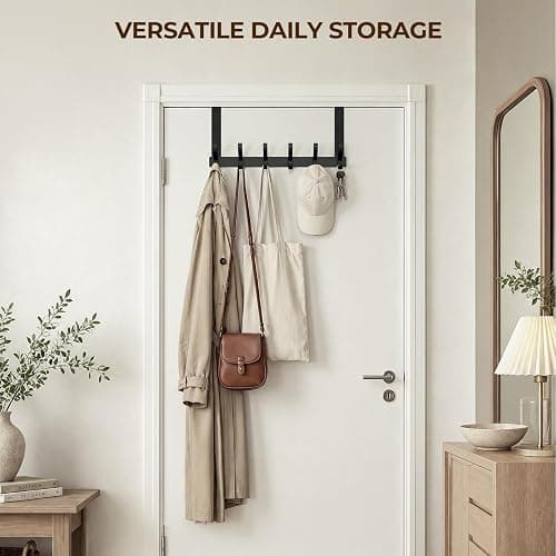 Optish Over The Door Hooks, Door Hanger Hooks for Hanging, Towel Racks for Bathroom with 12 Coat Hook, Coat Rack College Dorm Essentials Bathroom Accessories（1 Pack, Black） thumbnail 5