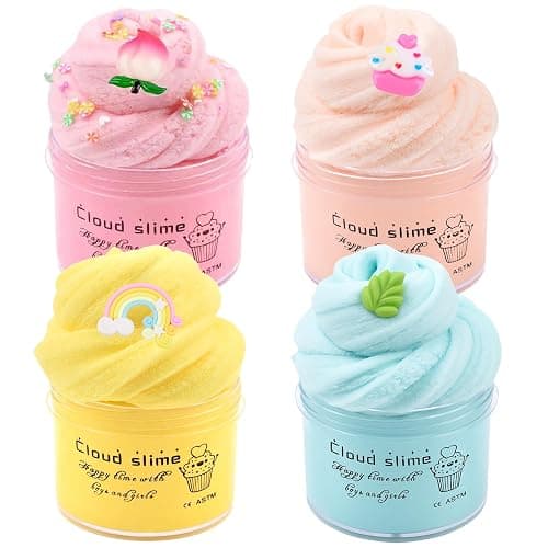 Cloud Slime Kit - 4 Pack Soft and Non-Sticky Slime, for Kids Party Favors, School Education and Stress Relief, Great Birthday Gifts for Girls and Boys - Image 1