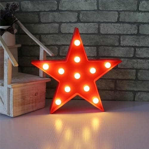 Marquee Light Star Shaped LED Plastic Sign-Lighted Marquee Star Sign Wall Décor Battery Operated (Red) thumbnail 2