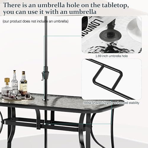 TLSUNNY 7 Pieces Patio Dining Set, Outdoor Table and Chairs W/1.69″ Umbrella Hole, 30"X 55" Table and Stackable Textilene Chair, All Weather Patio Furniture Set (Umbrella not Included) (Black) - Black thumbnail 4