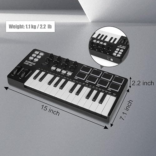 KOKKO 25 Key MIDI Controller Keyboard, USB Powered Mini MIDI Keyboard with 8 Backlit Pads 8 Assignable Knobs, Built-in Arpeggiator for Music Production, Compatible with Cubase/FL Studio/Logic thumbnail 5