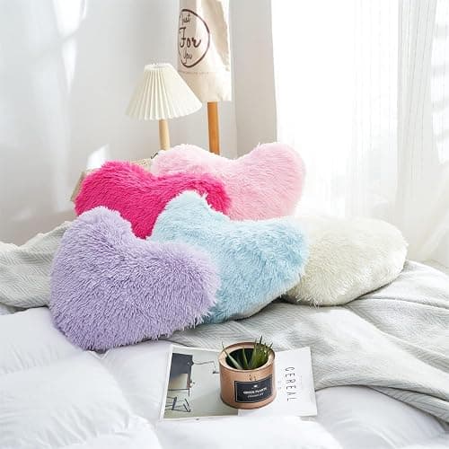 MOOWOO Fluffy Heart Pillow, Faux Fur Throw Pillow,Sherpa Plush Fluffy, Cute Soft Throw Cushion, Christmas Day,Valentines Day Decor for Home Bed Couch (Purple) thumbnail 5