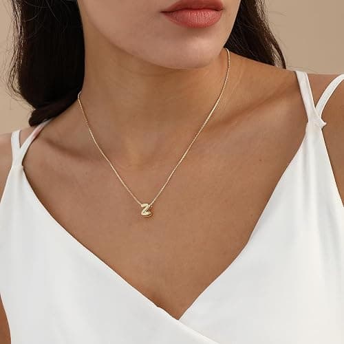 MARYLAX Bubble Gold Letter Necklace for Women, 14k Gold Plated Balloon Initial Necklace, Dainty Gold Necklace for Women, Personalized Bubble Pendant Name Necklace, Fashion Accessories Trendy Jewelry thumbnail 3