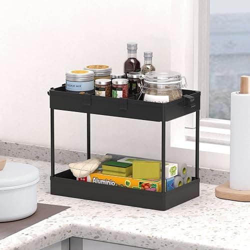 SPACELEAD 3 Tier Rolling Cart with Wheels, Storage Craft Art Trolley Organizer Serving, 3 Hanging Baskets Easy Assembly, for Office, Bathroom，Living Room, Kitchen, Black thumbnail 5