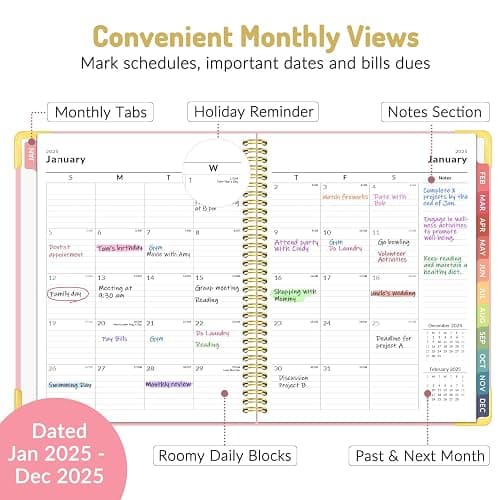Forvencer 2025 Planner, Hardcover Weekly and Monthly Planner, January 2025 - December 2025, 8.5" x 11", Spiral Calendar Planner with Tabs, Exquisite Daily Organizer Notebook with Inner Pocket, Agenda Journal for Office Home School, A4 Size, Pink - Pink - 8.5" x 11" thumbnail 2