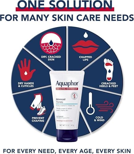Aquaphor Healing Ointment, Multipurpose Ointment for Dry, Cracked Skin, Chafing, Cuticle Care, Fragrance Free, Non Greasy and Non Comedogenic Body Moisturizer, Dermatological Skin Care, 141g Tube thumbnail 8