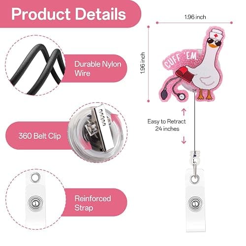 Funny Goose Nurse Badge Reel, Cuff 'Em Badge Holder with Retractable Clip, Cute Gifts for Nursing Student RN LPN CNA MA Medical Worker Teacher Doctor thumbnail 3