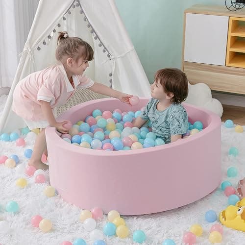 SHJADE Ball Pit for Toddlers, 35.4"x 11.8" Foam Ball Pits, Indoor Soft Round Baby Playpen for Children, Ideal Gift for Toddlers, Pink, (Balls not Included) thumbnail 2