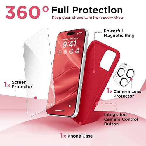 GolbinBox Magnetic for iPhone 16 Pro Case, Compatible with MagSafe, Screen Protector + Camera Lens Protector, Liquid Silicone Shockproof Protective Phone Case for iPhone 16 Pro 6.3", Red thumbnail 6