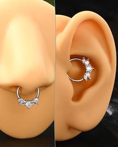 Mooncrush Jewelry 16G Septum Ring Surgical Steel Daith Earrings Dragonfly Clear CZ Septum Daith Piercing Jewelry 8MM/10MM Silver Cartilage Hoop Earring thumbnail 3
