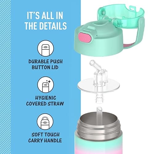 THERMOS FUNTAINER Water Bottle with Straw - 12 Ounce - Kids Stainless Steel Vacuum Insulated Water Bottle with Lid, Mint Ombre thumbnail 5