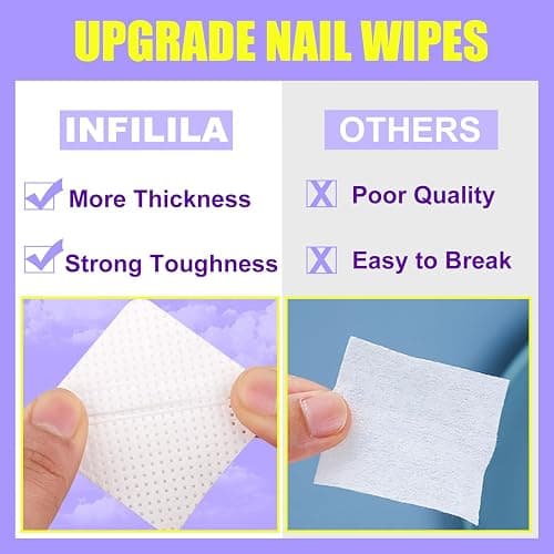 NXJ INFILILA Lint Free Nail Wipes, 540PCS Non-Woven Fabric Dry Nail Prep Wipes, Super Absorbent Nail Polish Remover Wipes Lash Extensions Glue Nail Cleaning Pads for Salon Supplies thumbnail 5