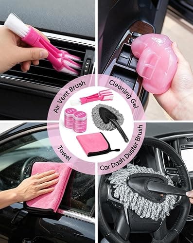 THINKWORK Car Cleaning Kit with Vacuum,Deep Cleaning for Interior Detailing | 7600PA High Power Corded Handheld Vacuum,Windshield Cleaner Tool, Detailing Brush Set,22Pcs Pink Accessories,Gift for Women thumbnail 7