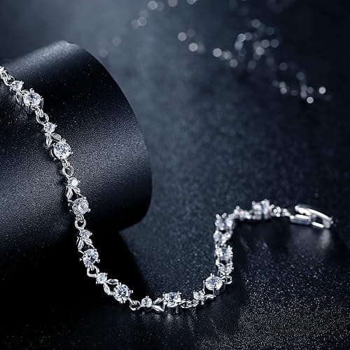 WOSTU White Gold Plated 3mm CZ Classic Tennis Wedding Bracelets for Brides Cubic Zirconia| White Gold Bracelets for Women | Size 6.5-8 Inch thumbnail 2