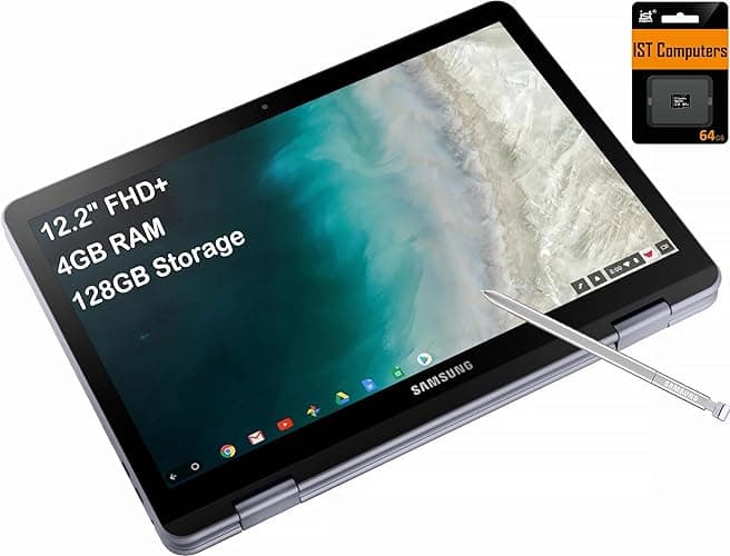 SAMSUNG Chromebook Plus V2 360 2-in-1 Laptop w/Dual Webcam (12.2" FHD+ Touchscreen,Intel Celeron 3965Y, 4GB RAM, 128GB (64GB eMMC+64GB SD Card), Stylus Pen) Home & Education, IST SDCard, Chrome OS - 128GB storage - Image 1