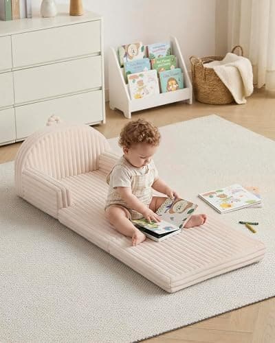 Blissful Diary Foldable Kids Couch, 2-in-1 Kids Sofa Chair, Cream White thumbnail 2