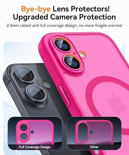 CANSHN Magnetic for iPhone 16 Case, Upgraded [Full Camera Protection] [Compatible with Magsafe] [Translucent Matte] Shockproof Protective Phone Case for iPhone 16 - Hot Pink thumbnail 4
