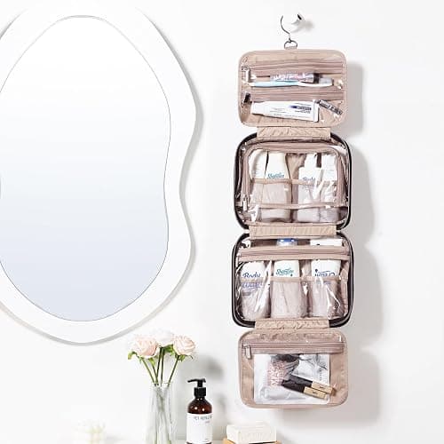 NISHEL Travel Toiletry Bag for women, Portable Hanging makeup Organizer | for Travel-Sized Shampoo, Conditioner, Brushes Set, makeup Accessories, Medium Size, Black thumbnail 2