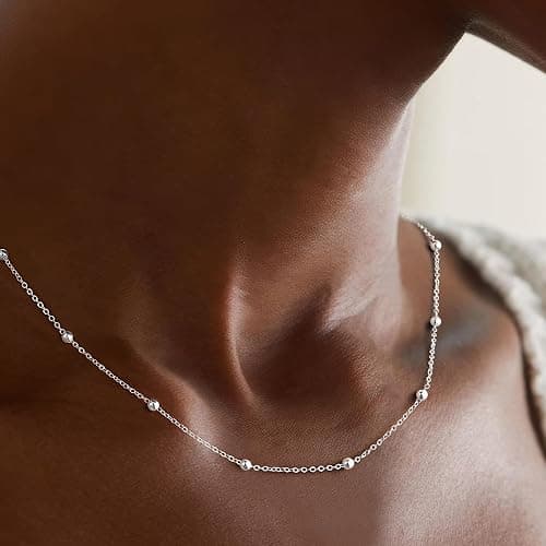 IEFWELL Solid 925 Sterling Silver Chain Necklace for Women, 1.6mm Satellite Bead Chain Necklace Shiny Sturdy Hypoallergenic Chain Necklaces, 16/18/20/22/24 Inches Dainty Silver Jewelry for Women Men thumbnail 8