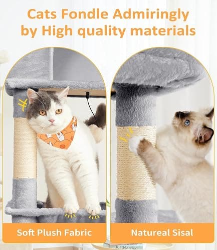 ABCPET Cat Tree Large Cat Tower Tree 68" Multi-Level Cat Tower for Indoor Cats with Sisal Scratching Posts, Widen Cat Perche, Square Hammock, 2 Widen Condos, Scratching Posts, Light Grey thumbnail 8