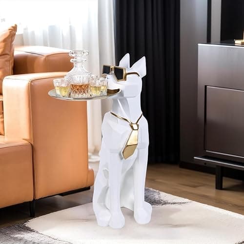 Resin Dog Side Table With Tray, Butler Statue Tissue Box, Accent End Table, Unique Sculpture, Geometric Statue, Funky Furniture for Home Decor Modern (White) thumbnail 6