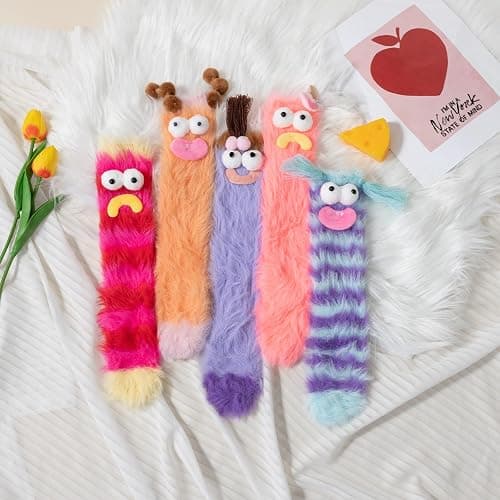 Kephay Coral Velvet Cartoon Monster Funny Socks for Women & Girls, 3D Novelty Face Winter Warm Thick Socks thumbnail 4