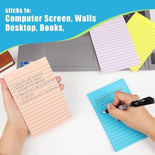 SACATR 36 Pads Lined Sticky Notes, Sticky Note Pads 4x6 inches, 12 Bright Color Sticky Notes with Lines Self-Stick Note Pads, Perfect for Office Home,School thumbnail 6
