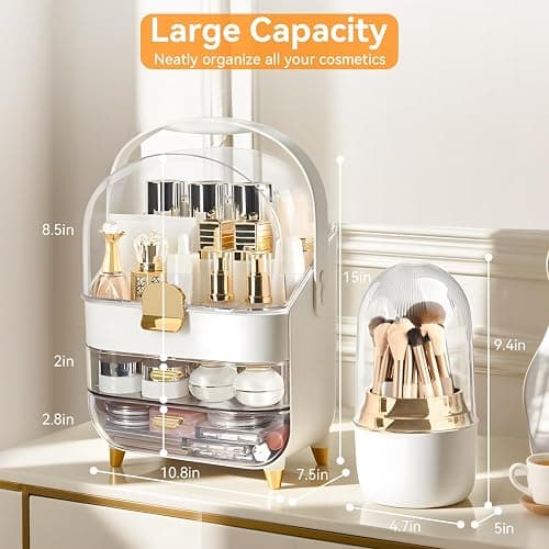 Makeup Organizer Countertop, Skincare Bathroom Counter Organizer, Storage Box Cosmetic Display Cases, Teen Girl Gifts Trendy Stuff Make up Organizers for Vanity, Dresser (Rose Gold) thumbnail 3