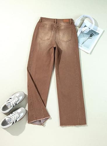 Sidefeel Women's Wide Leg Jeans High Waisted Strechy Raw Hem Zimbaplatinum Denim Pants thumbnail 3