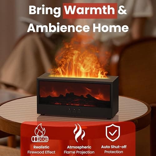 Omnexa Fireplace Flame Diffuser Air Humidifier, Essential Oil Diffuser with 7 Colors Light & Timer, Auto-Off Ultrasonic Cool Mist Aroma Humidifier for Home, Bedroom, Office, Yoga(Black) thumbnail 4
