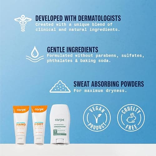 Carpe Sweat Absorbing Underarm, Hand & Foot Lotion Bundle, Head to Toe Sweat Protection for Hands, Feet, and Underarm, Dermatologist Recommended thumbnail 4