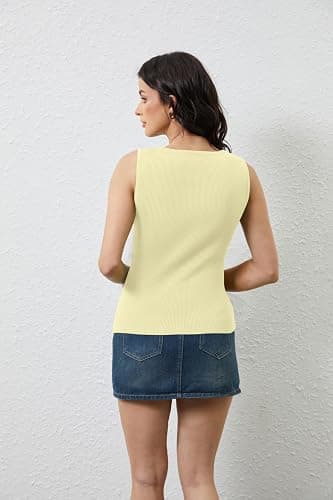 OLAPTA Women Asymmetrical Button Down Side Split Sleeveless Tank Tops Boat Neck Slim Fit Summer Casual Side Button Knit Vest thumbnail 3