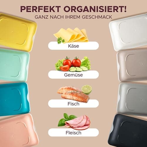 BUNDHEIM® Aufschnittboxen für Kühlschrank 4er Set | Aufschnittbox stapelbar ideal zur Wurst Aufbewahrung Kühlschrank | Frischhaltedosen mit Deckel inkl. Kreidestift und 4 Tafel-Etiketten (polychrom) thumbnail 8