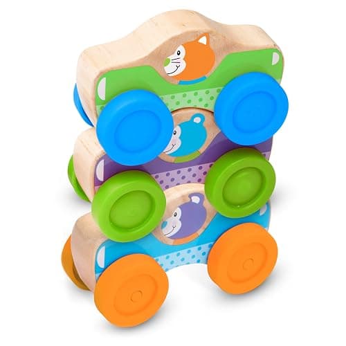 Melissa & Doug First Play Wooden Animal Stacking Cars (3 pcs) - Image 1