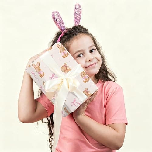 WRAPLULU Bunny Wrapping Paper - 4 Jumbo Sheets, 28 * 40 Inches - Pink Bow Gift Wrap, Perfect for Christmas Birthday Baby Shower Easter Wedding Spring thumbnail 2