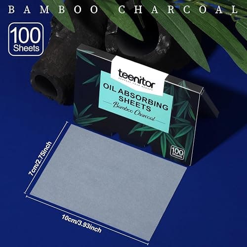 Teenitor 800 Counts Oil Blotting Papers for Face, Bamboo Charcoal Oil Absorbing Sheets for Oily Skin, Oil Blotting Sheets for Face, Oil Absorbent Pads Blotter Paper, Oil Face Wipes Large 10cmx7cm thumbnail 3