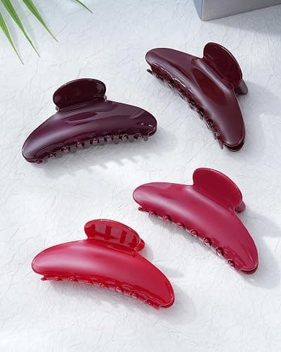 Lourny Acrylic Hair Clips for Women, 4.1 Inch Large Claw Clips for Thin Thick Hair Lightweight 4 PCS Non-Slip Cute Jaw Clips(Cherry Red) thumbnail 2