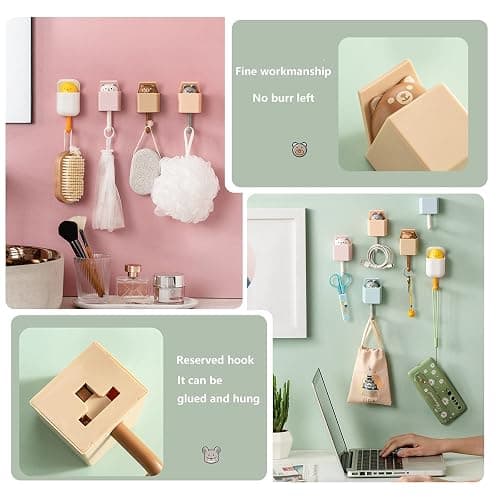 RELABTABY Creative Adhesive Coat Hook,6 Pcs Cute Pet Hooks for Coat, Scarf, Hat, Towel,Key,Bag, Utility Cat Hook for Wall Hanging Decorations(All 6 Colors) thumbnail 3
