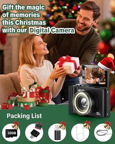 W & O Digital Camera for Teens,Y2K CCD Kids Digital Camera with 32G SD Card,180° Flip Screen Camera for Photography Vlogging with Fill Light, Point and Shoot Digital Cameras for Beginner(Black) thumbnail 7