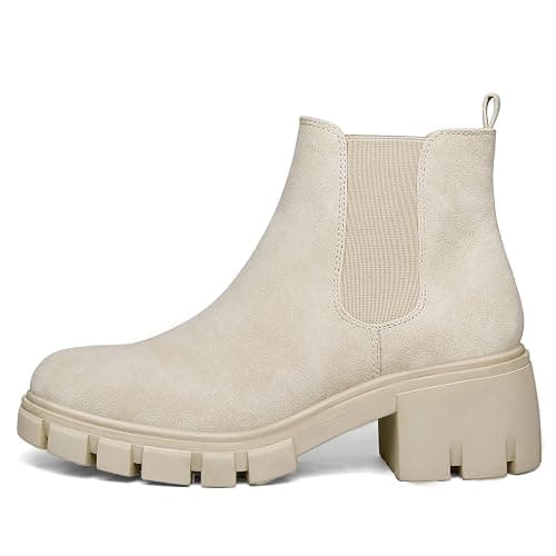 mysoft Women's Platform Chelsea Boots Lug Sole Slip On Chunky Block Heel Ankle Booties thumbnail 4